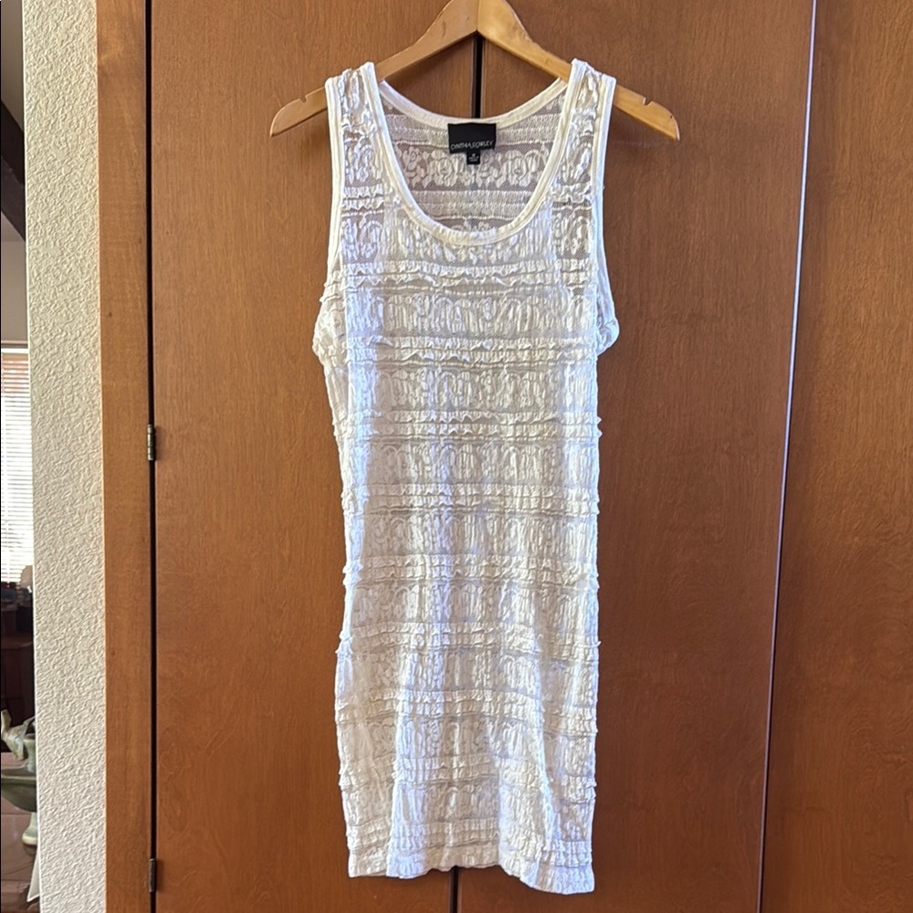 Cynthia Rowley Lacy Ribbed White Sleeveless Dress